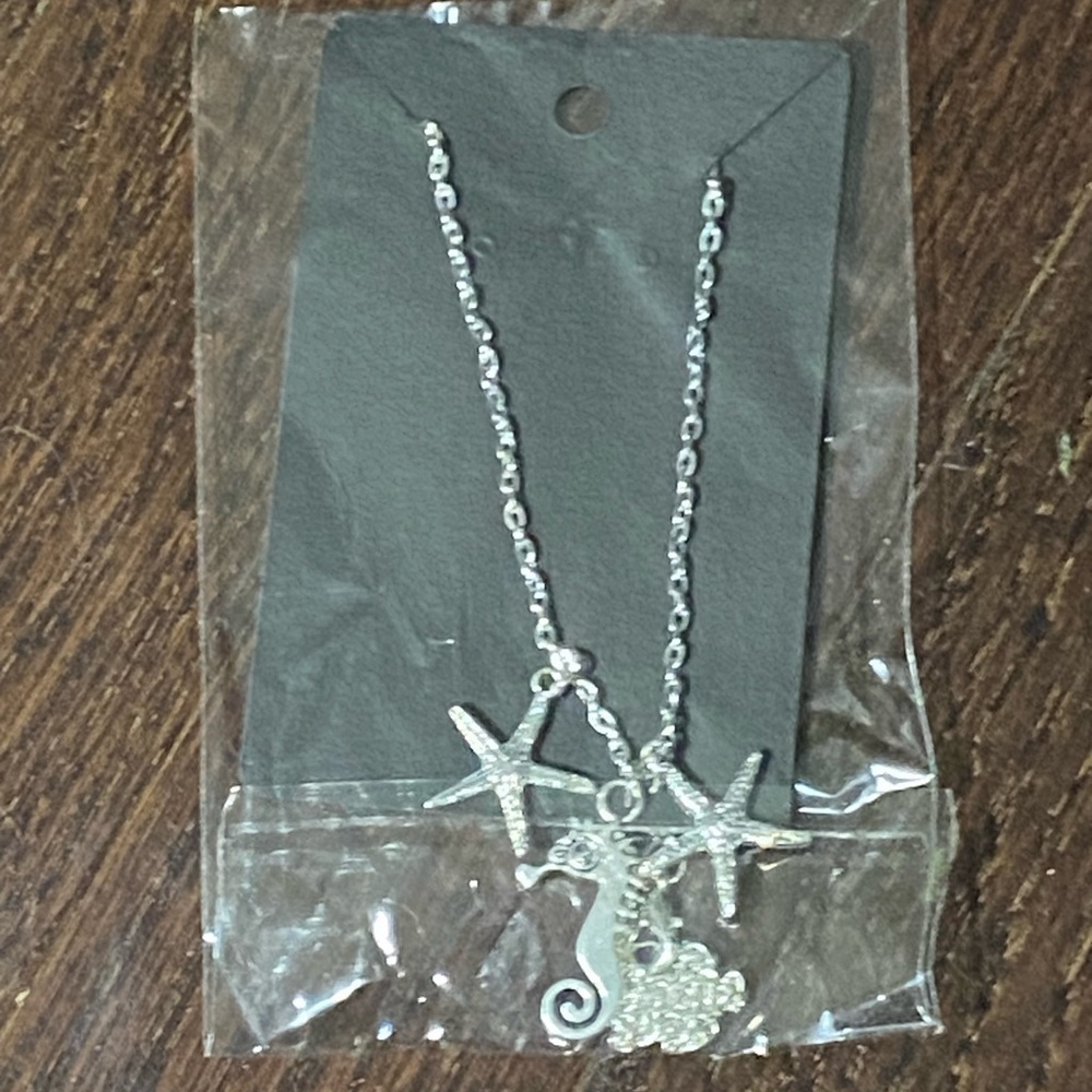 😍2/$20 NEW Silver Tone Handcrafted Ocean Themed Necklace